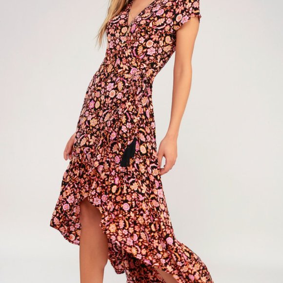 Lulus Dresses & Skirts - Kivari Hendrix Floral Print Wrap Hi-Low Midi Dress Size Small